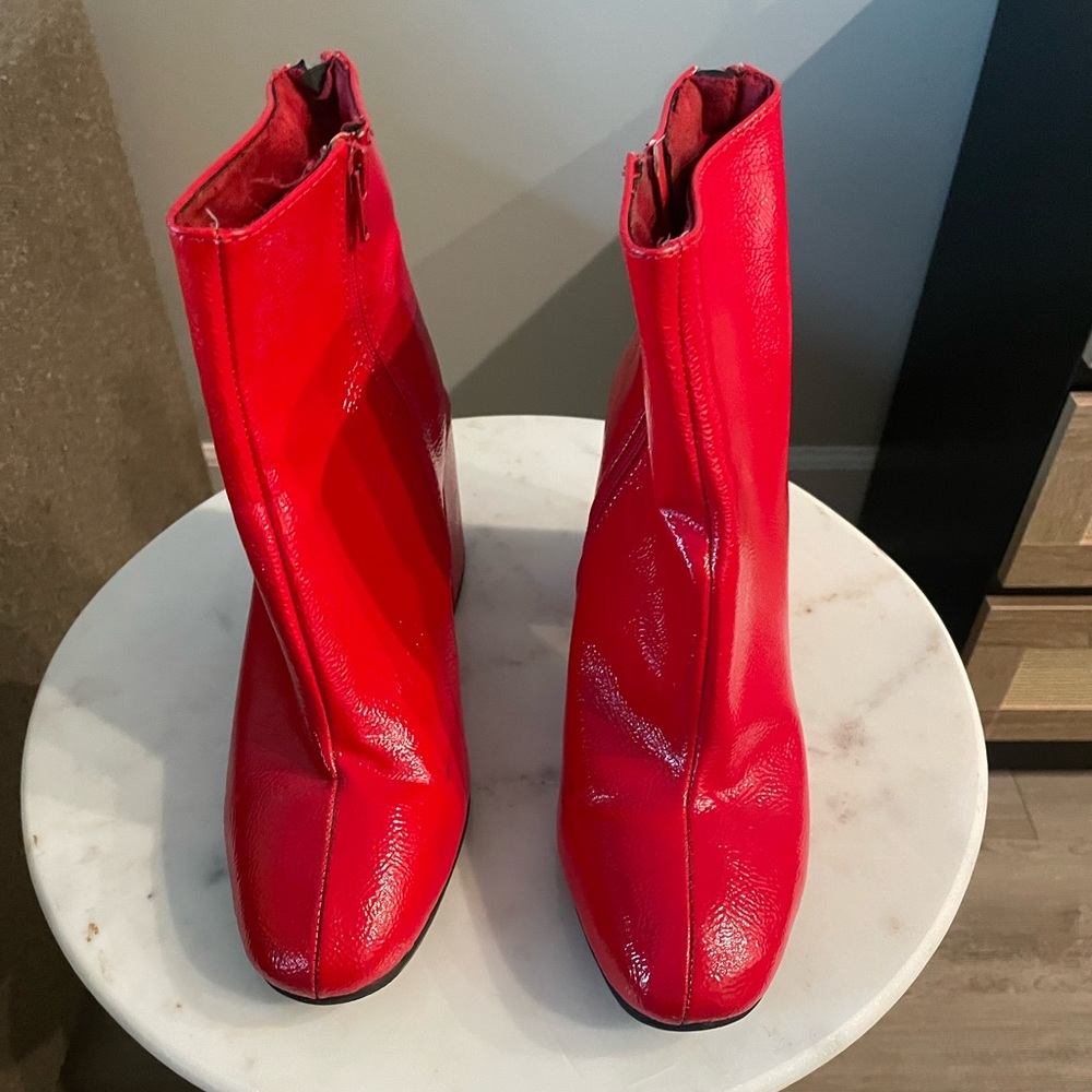 Red Patent Leather Booties with Block Heel